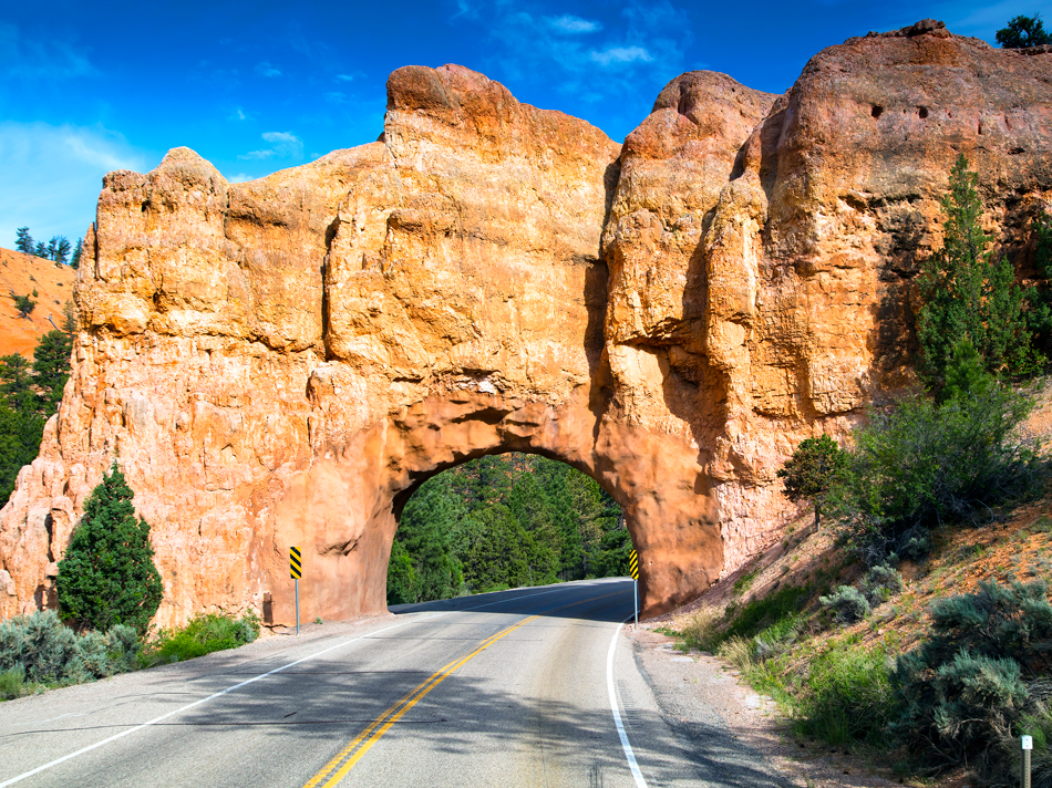Road though tunnel in Dixie National Forest of Utah along U.S. Route 12

