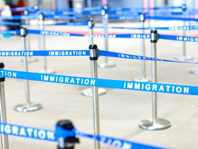 Empty immigration line at airport