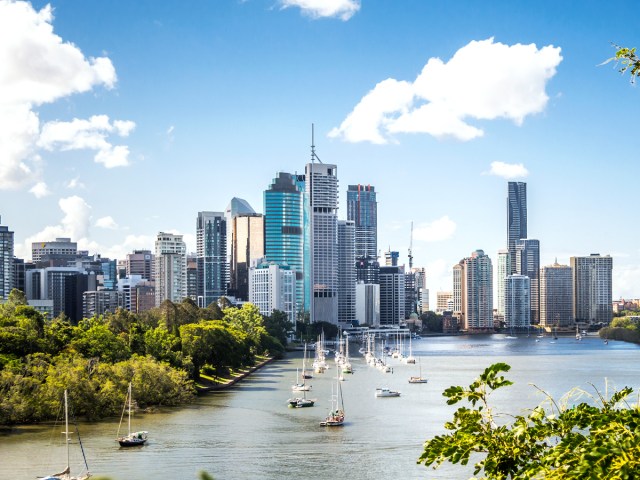 Aerial view of waterfront skyline Brisbane, Australia