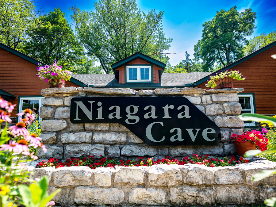 Sign for Niagara Cave in Harmony, Minnesota