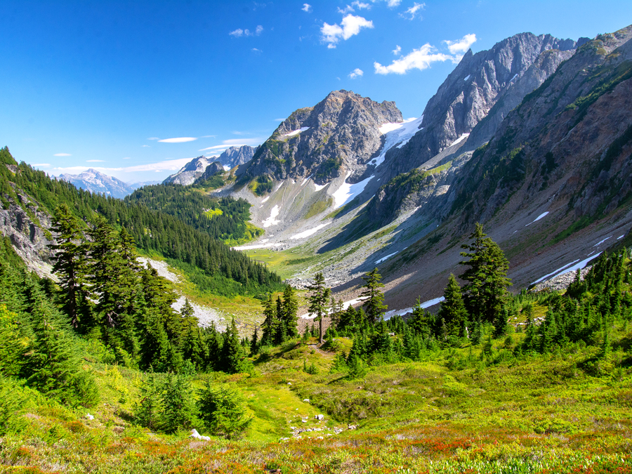 Forested mountain valley in North Cascades National Park, Washington