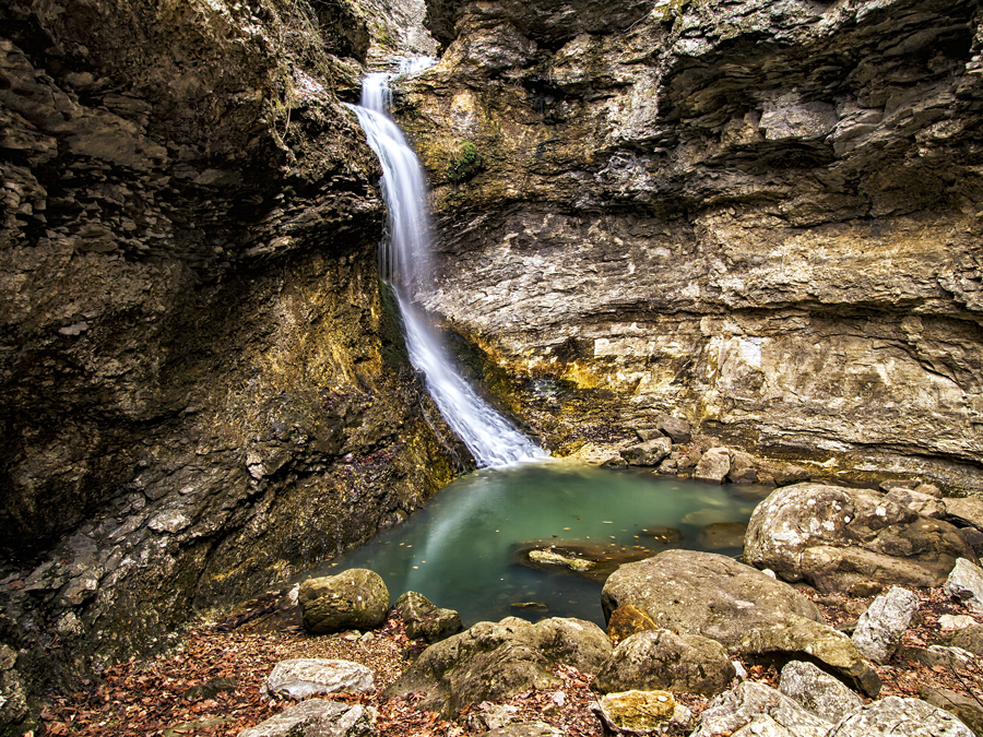 View of Eden Falls inside cave in Arkansas