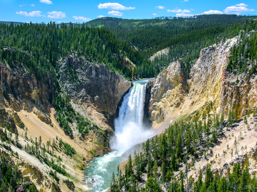 Yellowstone Falls in Yellowstone National Park, seen from above