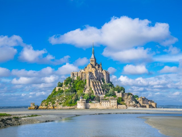 Tidal island of Mont-Saint-Michel, France, crowned by Benedictine monastery