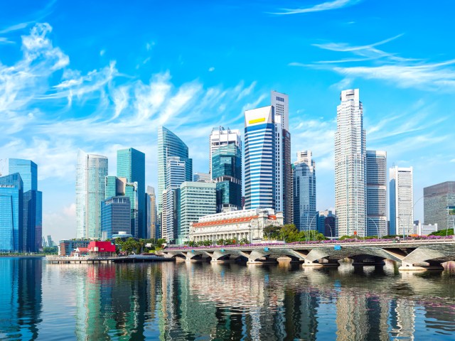 Modern skyline of Singapore, seen across bay