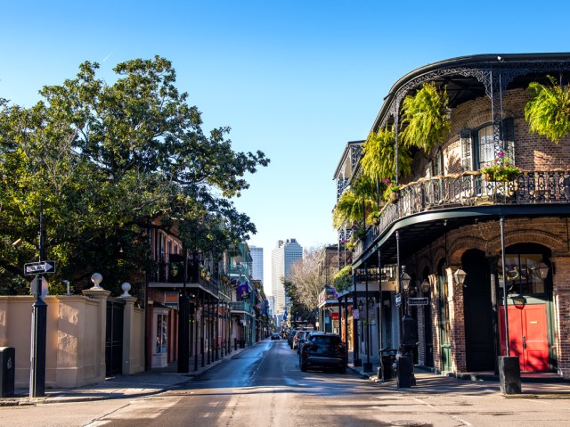 Traditional architecture with iron balconies in the French Quarter of New Orleans, Louisiana