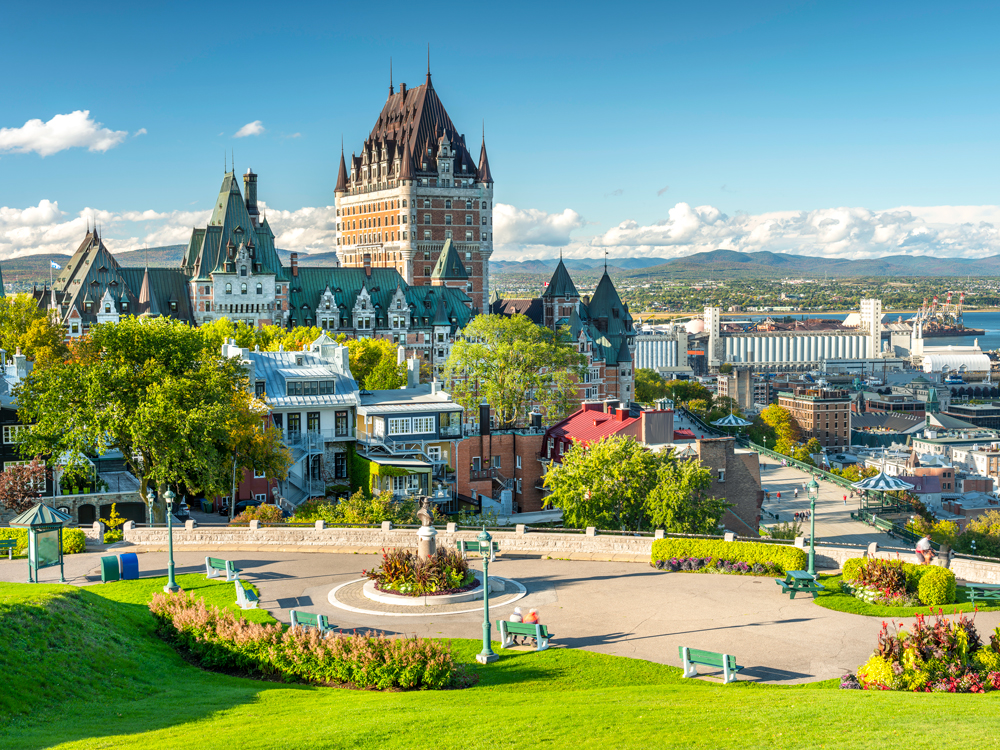 Park overlooking Old Quebec and St. Lawrence River in Quebec City, Canada