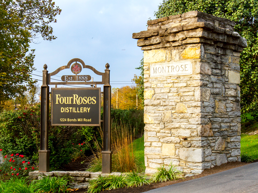 Sign for Four Roses Distillery along Kentucky's Bourbon Trail