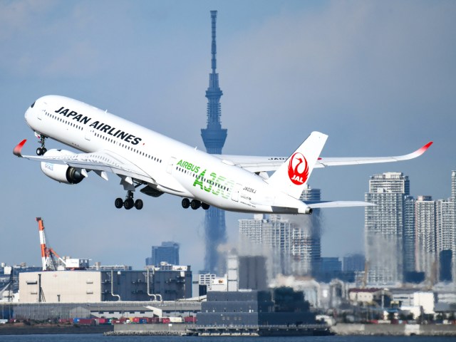 Japan Airlines Airbus A350 taking off from Tokyo Haneda Airport