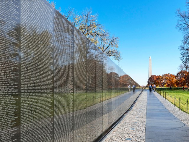 Names of fallen soldiers listed on Vietnam Veterans Memorial in Washington, D.C.