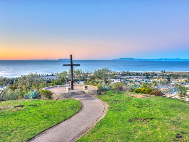 Serra Cross overlooking city of Ventura and Pacific coast in California
