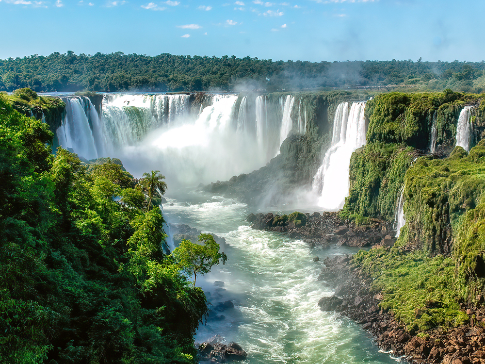 Aerial view of Iguazu Falls on border of Argentina and Brazil