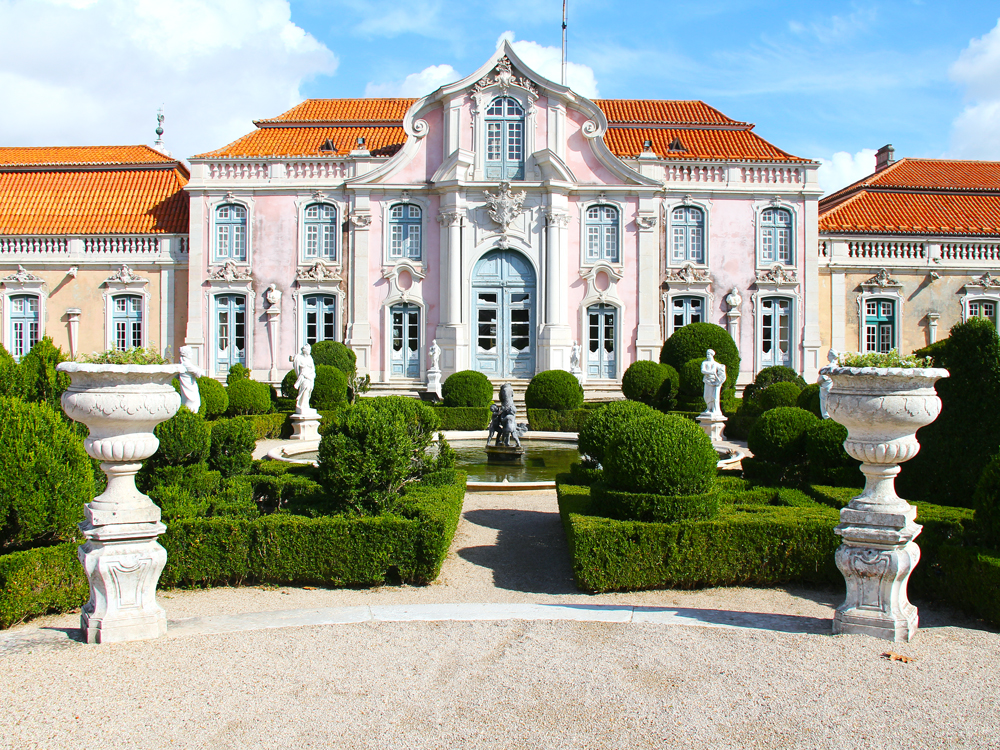 Landscaped gardens outside of Queluz National Palace in Portugal