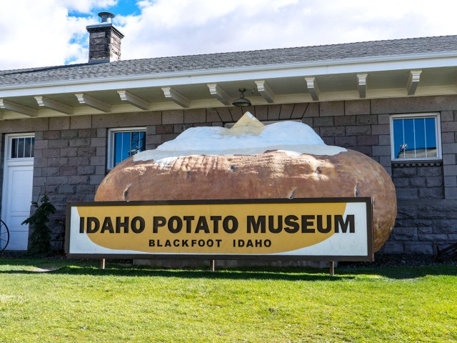 Giant potato statue in front of Idaho Potato Museum in Blackfoot, Idaho