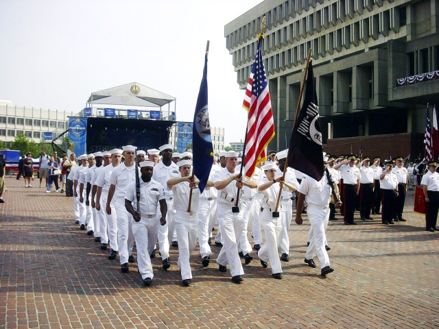 Sailors in parade at Harborfest Fourth of July celebration in Boston, Massachusetts