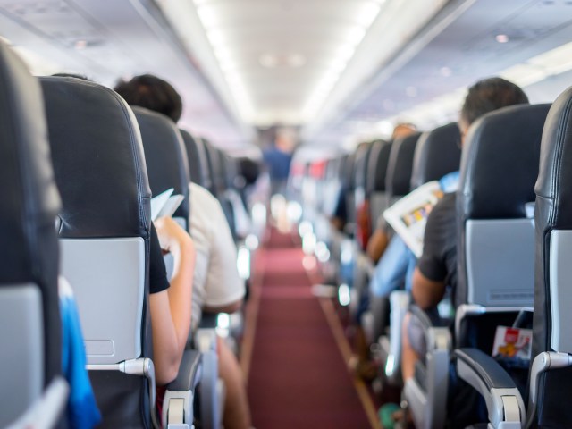 View from back to front of aircraft cabin