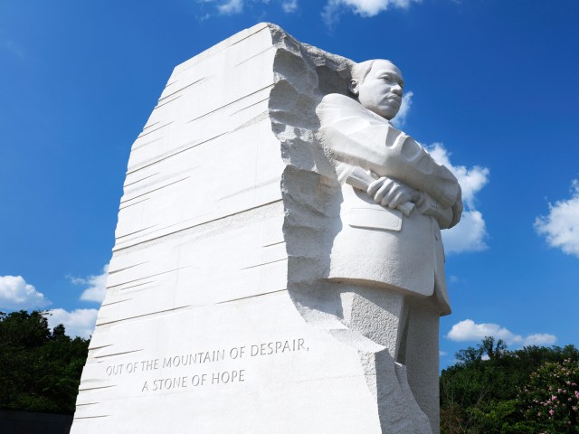 Image of the Martin Luther King, Jr. memorial against blue sky in Washington, D.C.