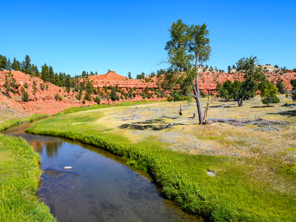 River and red sandstone rocks outside of Cheyenne, Wyoming