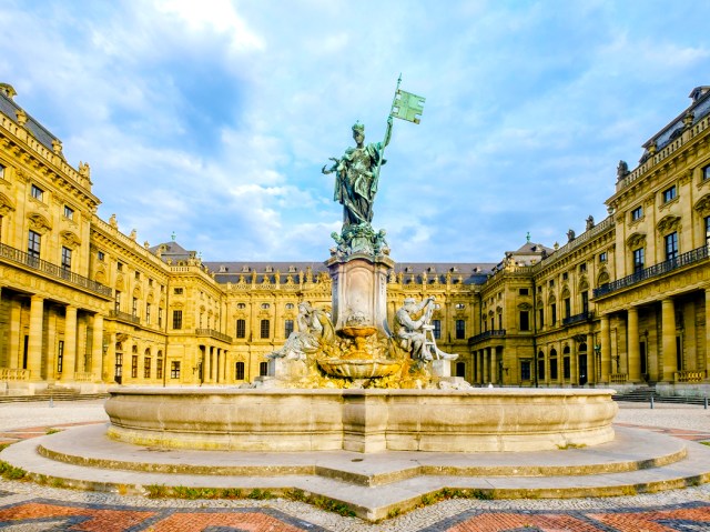 Grand fountain and courtyard of the Würzburg Residence in Germany