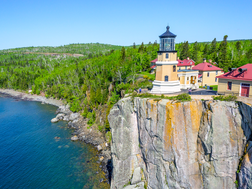 Clifftop lighthouse above Lake Superior, outside of Duluth, Minnesota