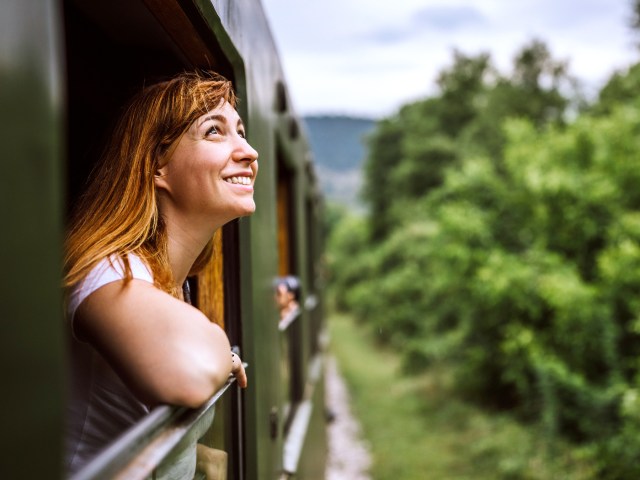 Person gazing out of train window