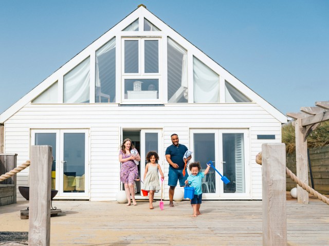 Family on deck of vacation rental