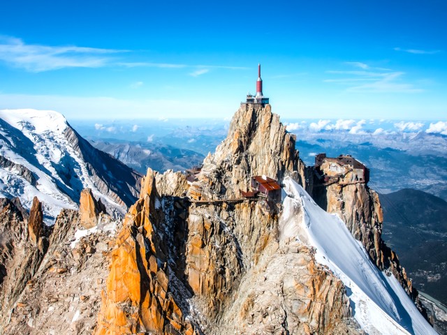Craggy peaks of Aiguille du Midi in the French Alps
