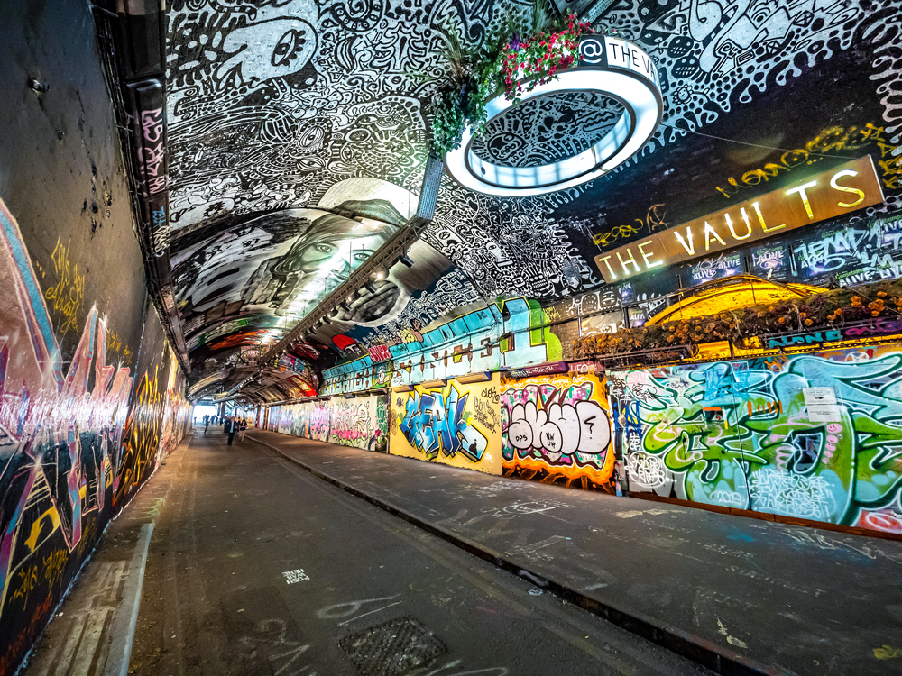 Murals of the Vaults beneath the Waterloo Tube station in London, England