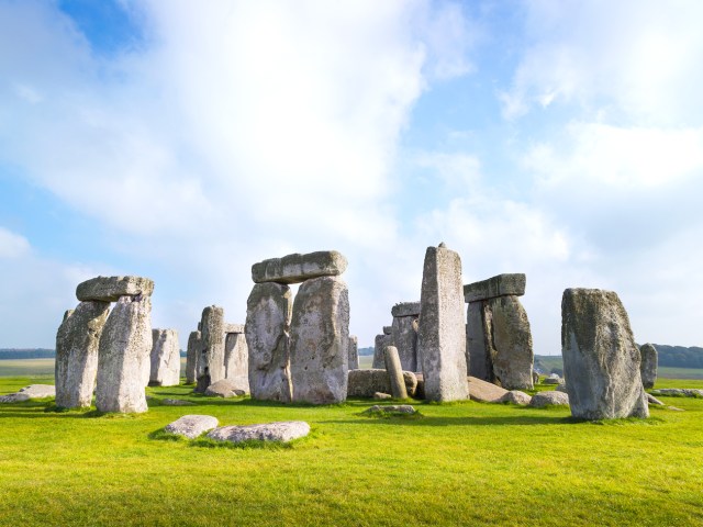 Circle of upright stones at Stonehenge in Salisbury Plain, England