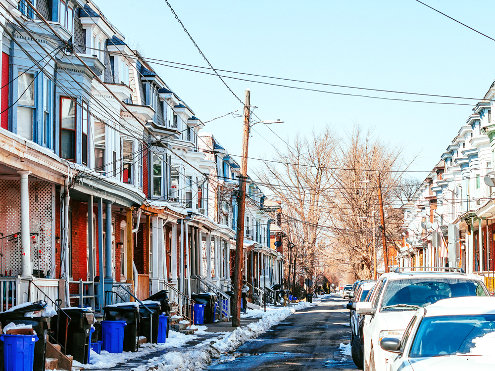Snowy residential street in Allentown, Pennsylvania 