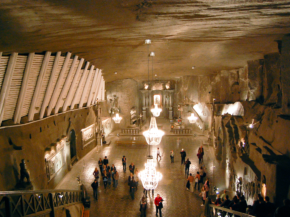 People exploring the Wieliczka Salt Mine in Poland