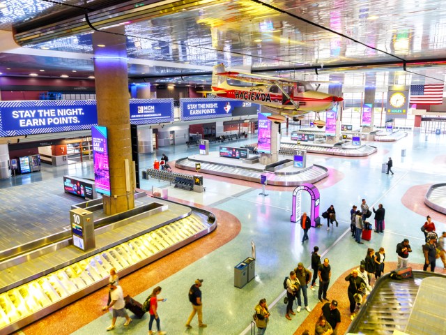 Baggage claim area at Las Vegas Harry Reid International Airport in Nevada, seen from above