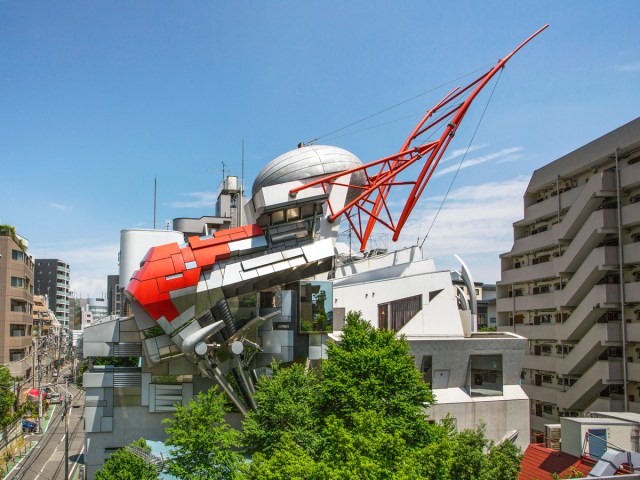 Unusually designed exterior of Aoyama Technical College in Tokyo, Japan