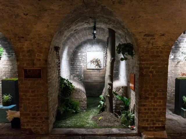 Underground exhibit within London's Crypt Gallery