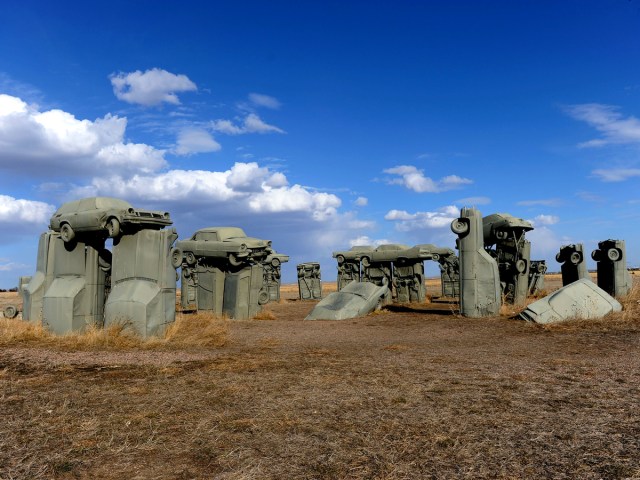 Carhenge tourist attraction replicating Stonehenge in Alliance, Nebraska