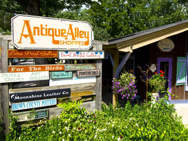 Sign denoting shops along Antique Alley in Indiana