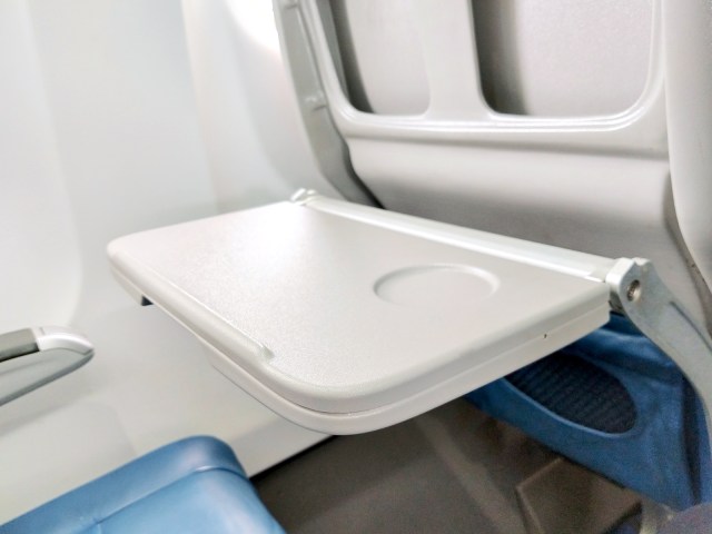 Airplane tray table in open position