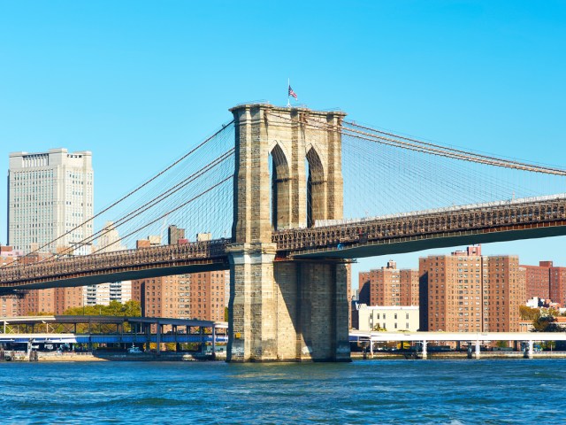 Brooklyn Bridge spanning the East River in New York City