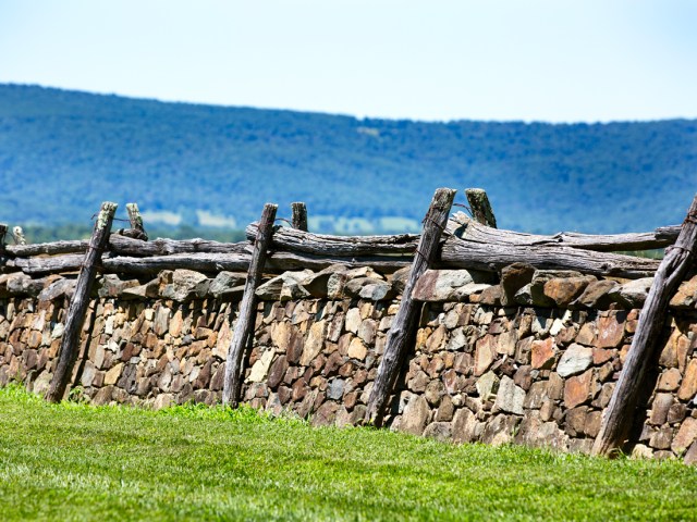 Stone wall with wooden beams in western Virginia