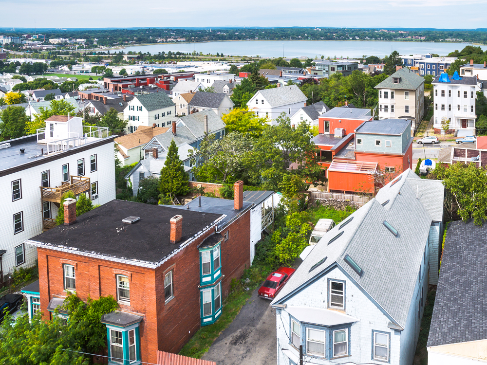 Aerial view of homes in Portland, Maine