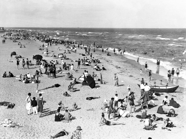 Historical photo of beach goers in Miami Beach, Florida