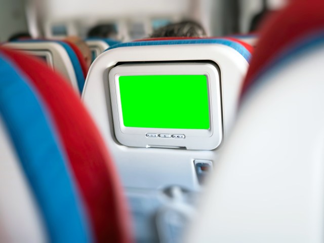 View of seatback entertainment screen on airplane