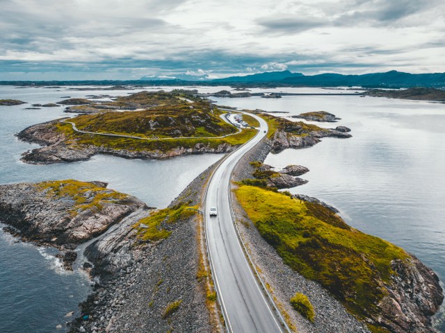 Aerial view of the Atlantic Ocean Road in Norway 