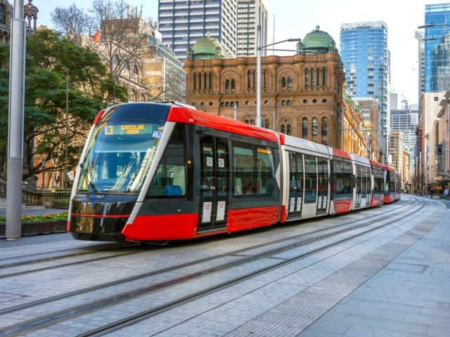 Tram on street in Sydney, Australia