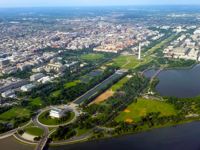 Aerial view of the National Mall in Washington, D.C. today