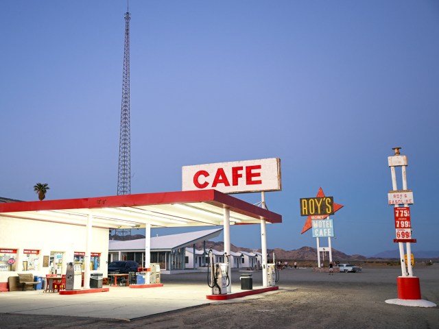 Vintage gas station and cafe along Route 66 in the Mojave Desert of California