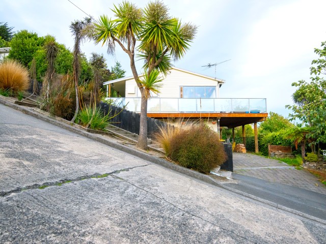 House alongside steep gradient of Baldwin Street in Dunedin, New Zealand