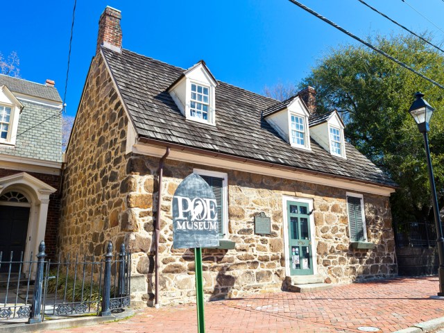 Colonial-style exterior of the Edgar Allan Poe House and Museum in Baltimore, Maryland