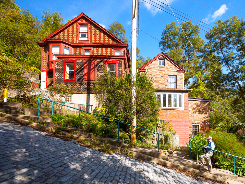 Person walking up Canton Avenue in Pittsburgh, Pennsylvania, one of the world's steepest streets