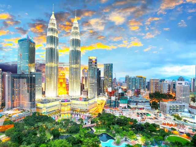 Cityscape of Kuala Lumpur, Malaysia at dusk